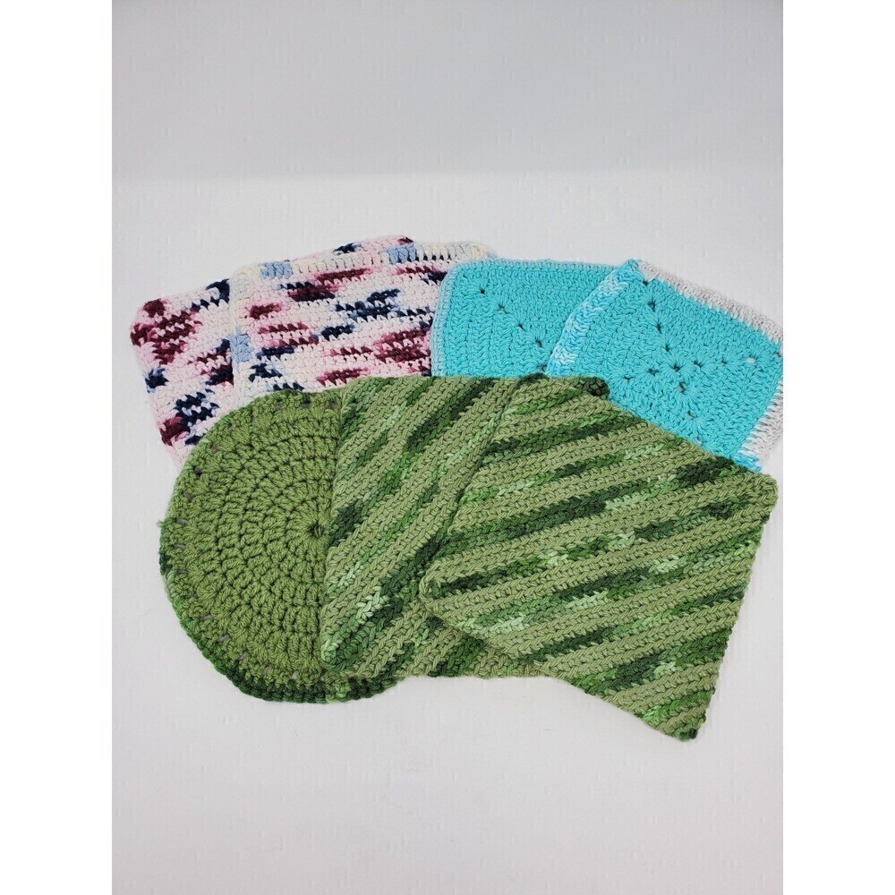 VINTAGE HANDMADE CROCHET POT HOLDER LOT OF 7 PINK GREEN BLUE 1970S 1980S